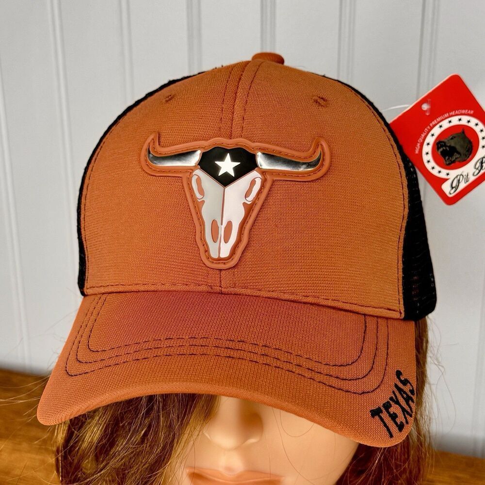 Pitbull Texas Longhorns Adjustable Baseball Mesh Hat Rust Orange Strapback NWT